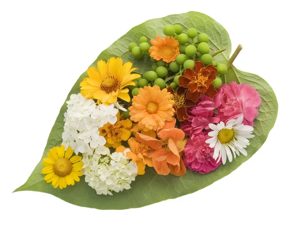 Green heart with flowers — Stock Photo, Image