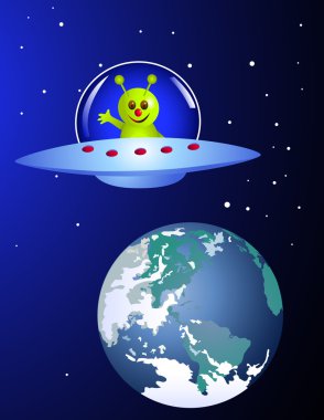 Cute alien visiting earth clipart