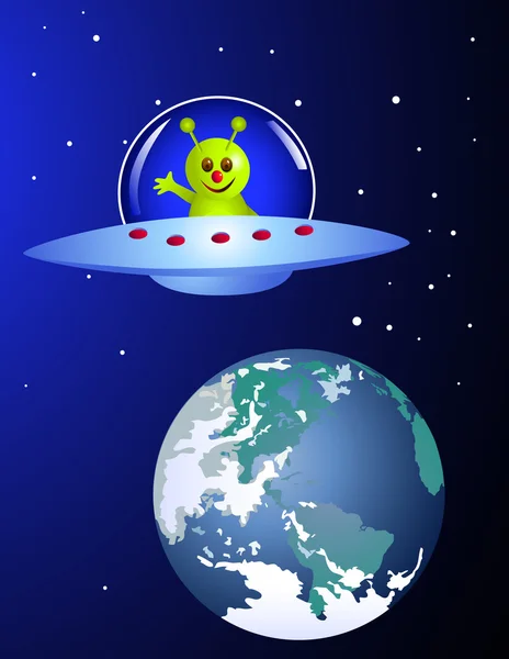 Mignon alien visitant la terre — Image vectorielle