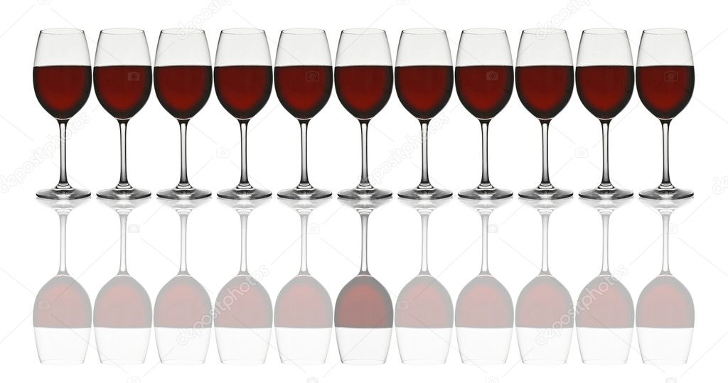 Red wine glasses line