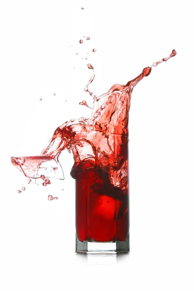 Red drink splash broken glass — Stock Photo, Image