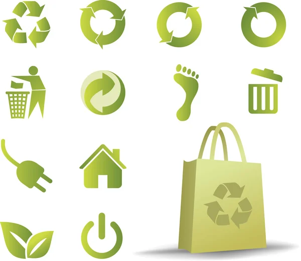 Ecologic icon set with bonus eco bag — Stock Vector