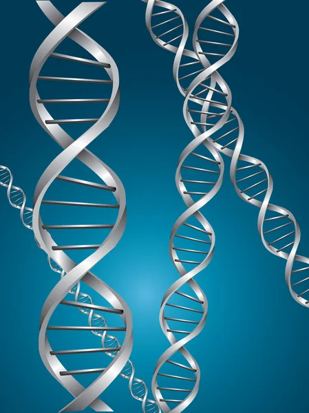Spirale DNA argento su sfondo blu — Vettoriale Stock