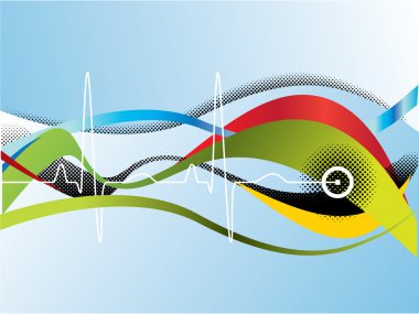 Colored waves with heartbeat line clipart