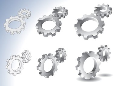 3d chrome gears vector clipart