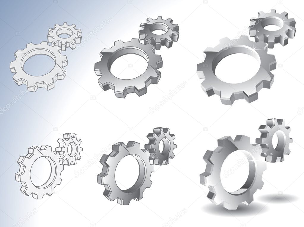 3d chrome gears vector