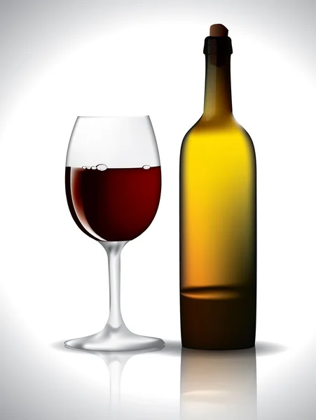 Copa y botella de vino aisladas en blanco — Vector de stock