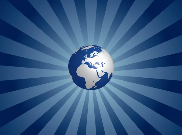 Blue globe on light rayed background — Stock Vector