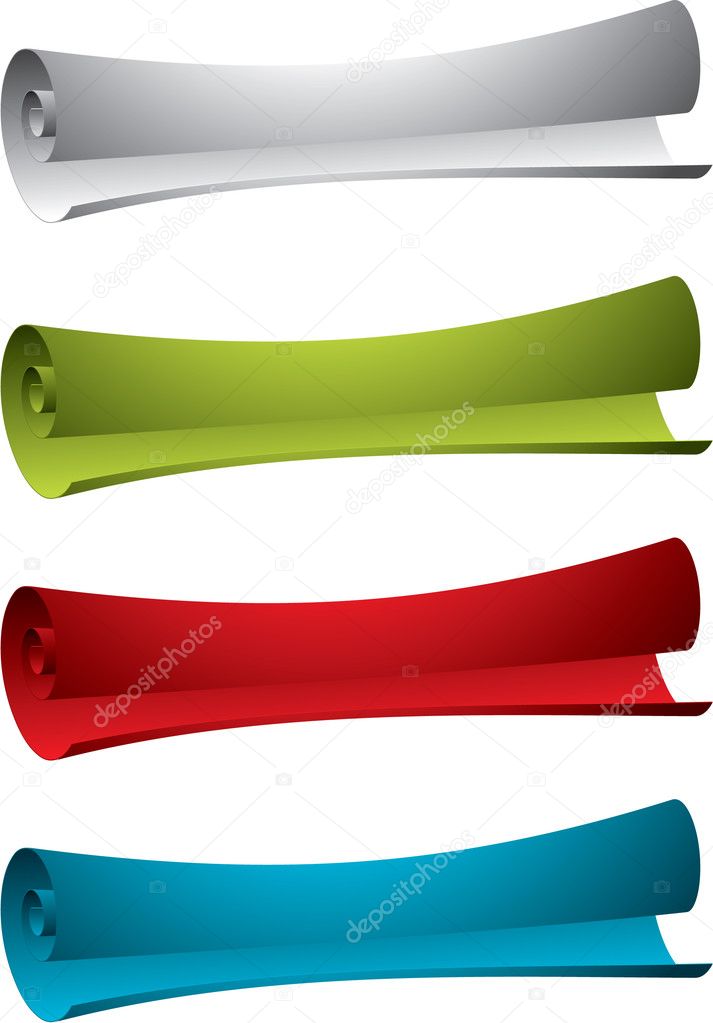 Color paper scrolls on white background