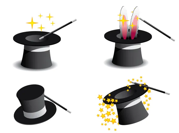 Magic hat and wand with sparkles. — Stock Photo, Image