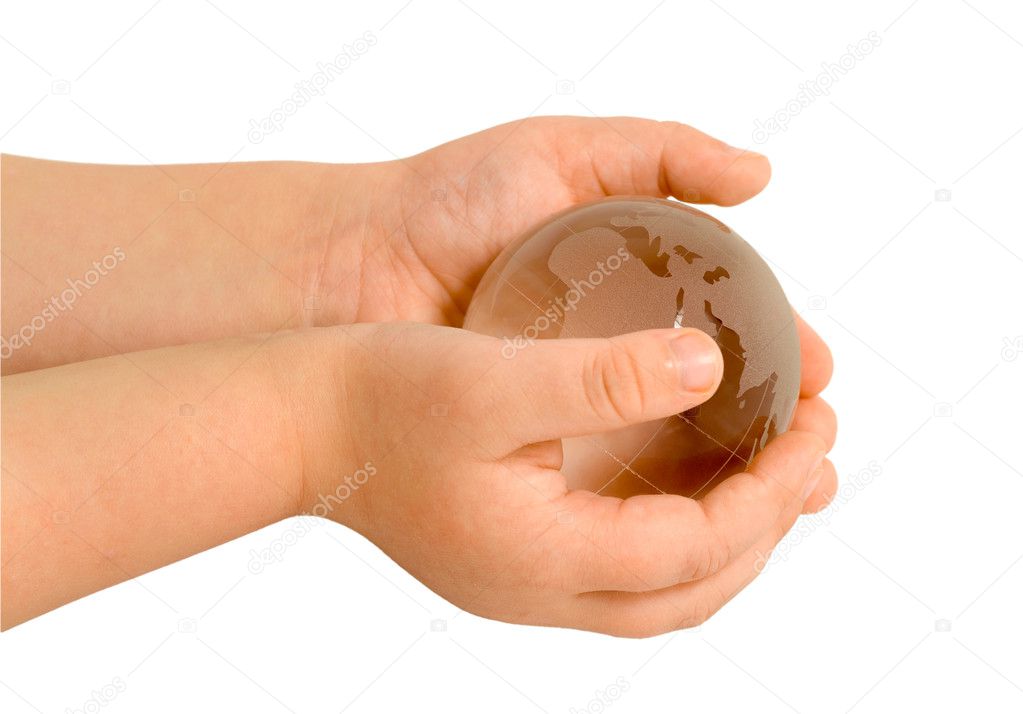 Baby hands with globe