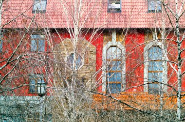 ağaçların arkasında evi