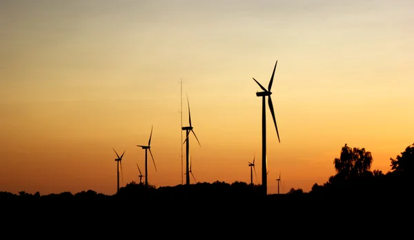 Turbine eoliche durante il tramonto — Foto Stock