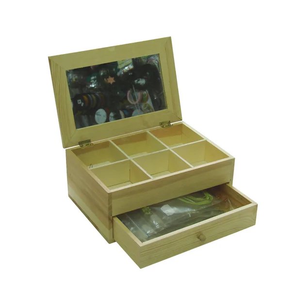 Caixão de madeira com células para jóias — Fotografia de Stock