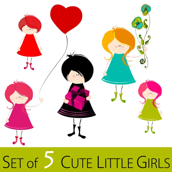Cute illustrated little girls — Stock Photo, Image