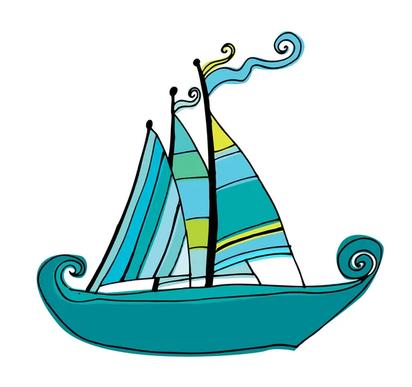 Illustrerad söt segelbåt — Stockfoto