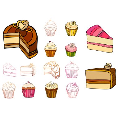 Set of Illustrated cakes clipart