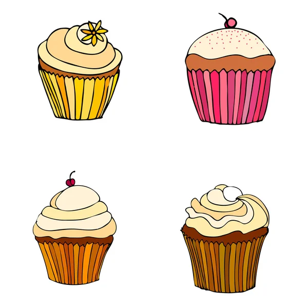 Uppsättning av illustrerade cupcakes — Stockfoto