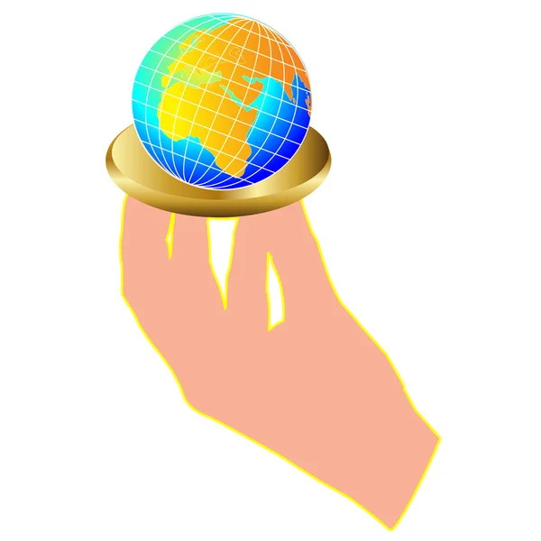 Hand mit Teller und globe.vector — Stockvektor