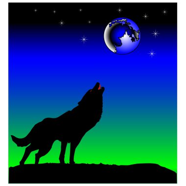 Wolf howling at the moon.Illustration clipart