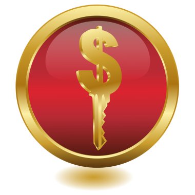 3d Golden Key dollar button.Illustration clipart