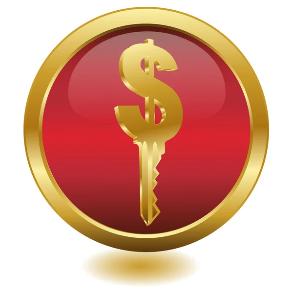 3D goldener Schlüssel Dollar-Knopf.Illustration — Stockvektor