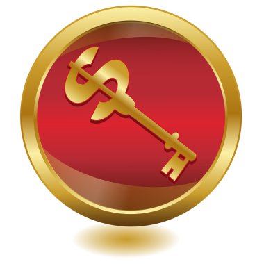 Golden Key button.Vector clipart