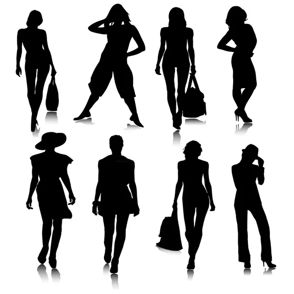 Fashionable Women Silhouette Set.Vector — Stock Vector
