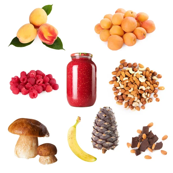 Samling av mogna bär frukt nötter — Stockfoto