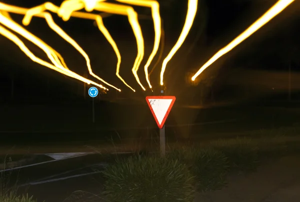 stock image Road sign at night