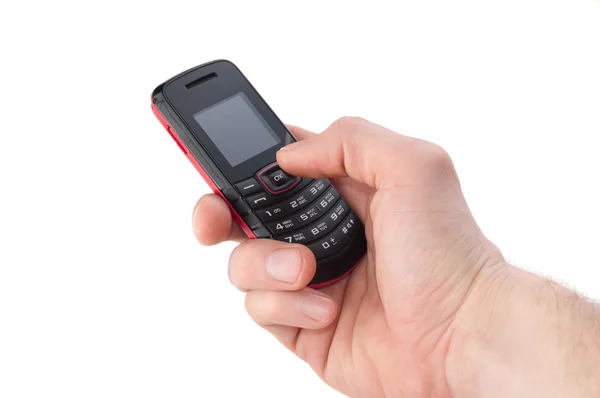 Рука с мобильного телефона — стоковое фото