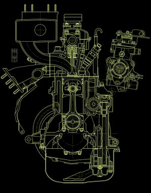 Drawing of gasoline engine clipart