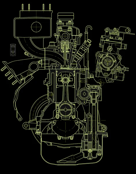Zeichnung des Benzinmotors — Stockvektor