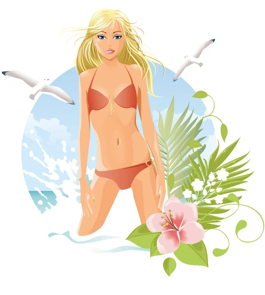 Vrouwen op het strand (blonde) — Stockvector