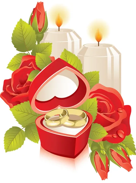 Caixa de jóias com anéis de casamento —  Vetores de Stock