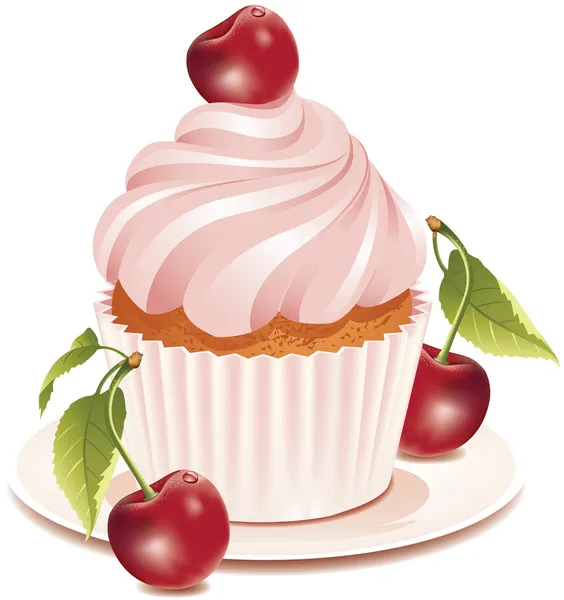 Körsbär cupcake — Stock vektor