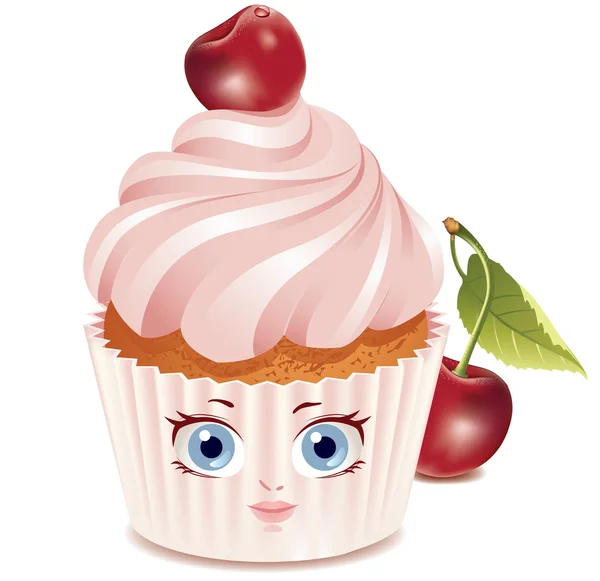 Cherry cupcake (character) — Stock Vector