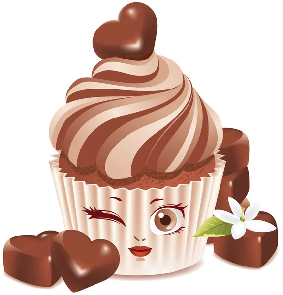 Chocolate cupcake (character) — Stock Vector