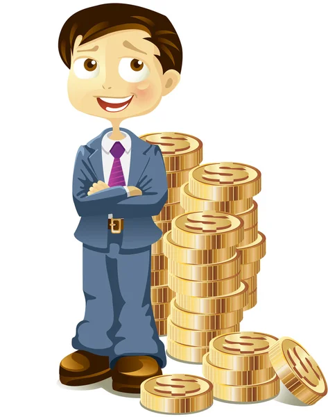 Empresário com moedas de ouro — Vetor de Stock