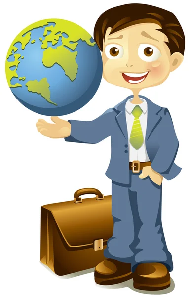 stock vector Businessman holding a globe in hand