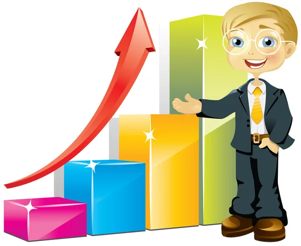 Businessman with positive bar graph — Stock Vector