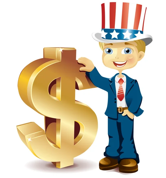 Americano con segni di dollaro — Vettoriale Stock