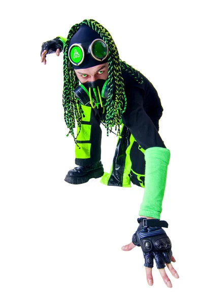 Cyber Goth ragazzo in posa come un spiderman — Foto Stock