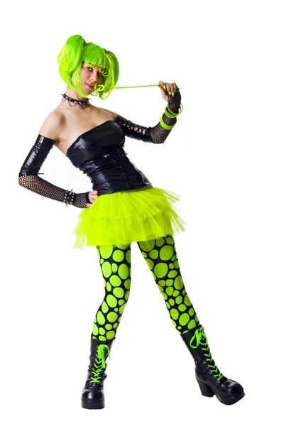 Cyber goth girl z jasny włos zielony — Zdjęcie stockowe