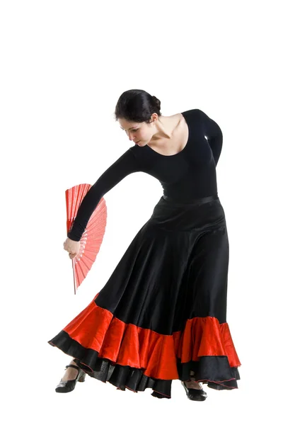 Vrouw danser in een zwarte Spaanse jurk — Stockfoto