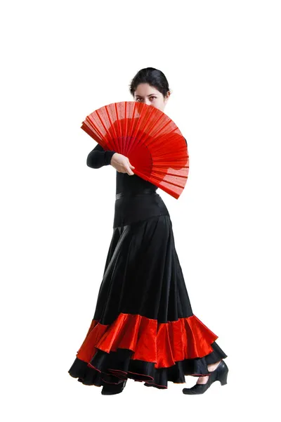 Танцовщица фламенко с красным вентилятором — стоковое фото