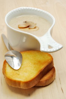 Mushroom soup and toasts clipart