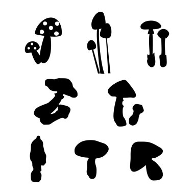 Set of mushroom silhouettes clipart