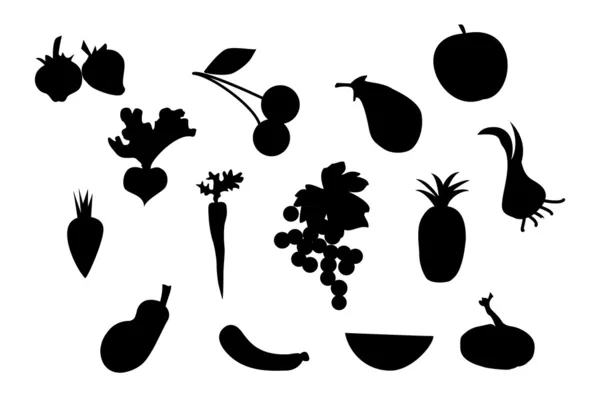 stock vector Set of fruit and vegetable silhouette