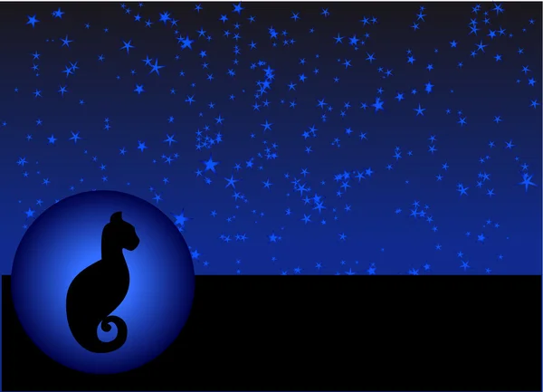 Ilustracja z gwiazdy, księżyc i kot — Wektor stockowy